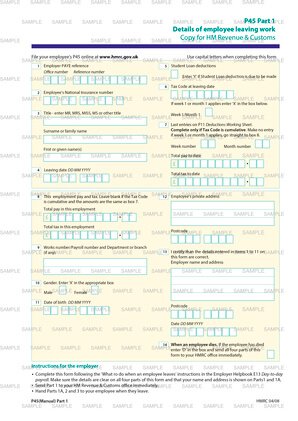 HMRC P45 Part 1