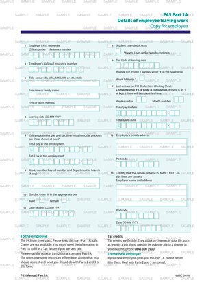 HMRC P45 Part 1A