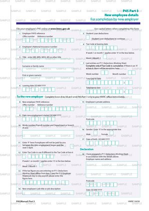 HMRC P45 Part 3