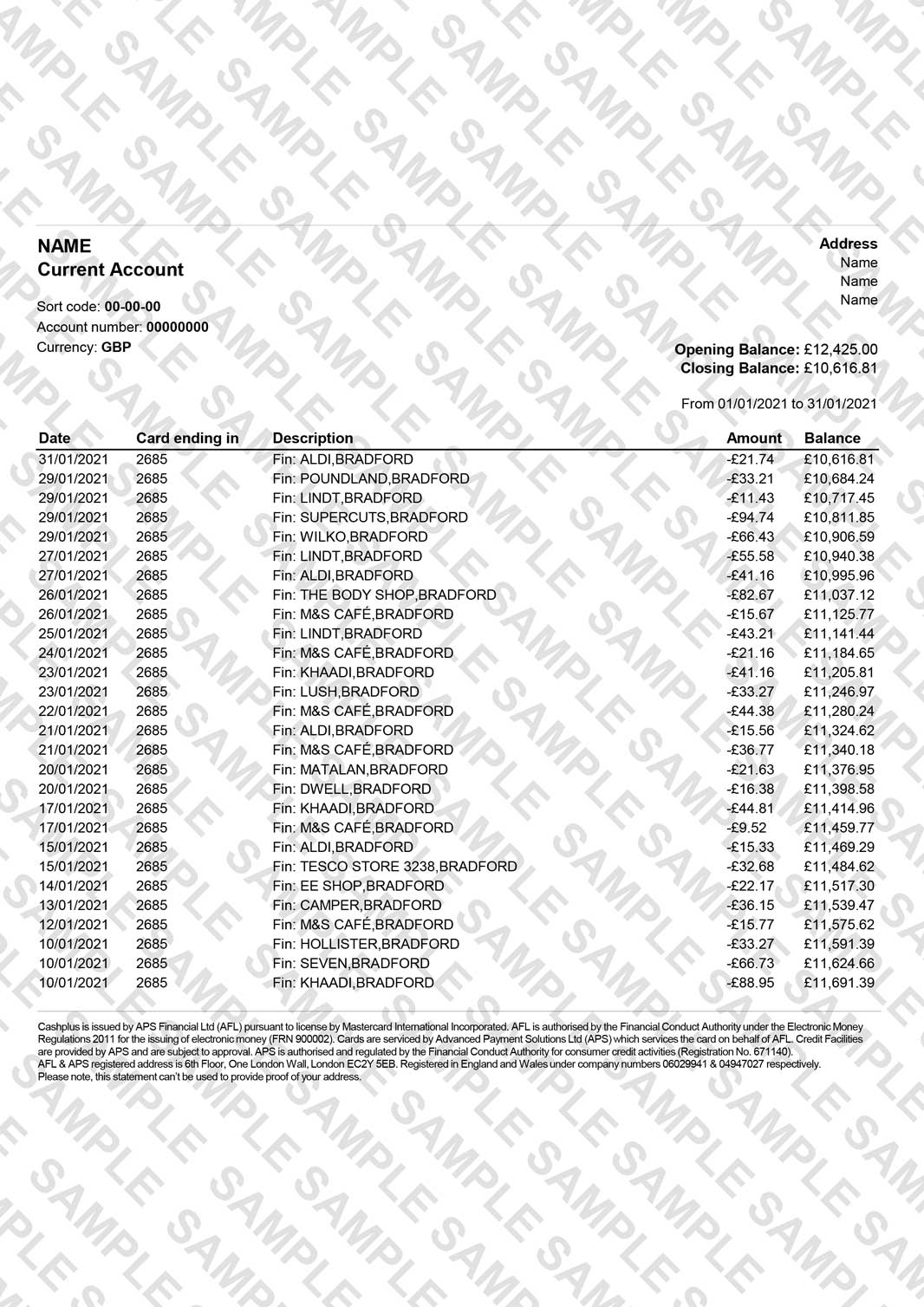 Cashplus Bank Statement